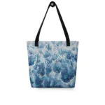 Deep Blue Sea Tote Bag featuring a watercolor design of ocean waves, capturing the serene and dynamic energy of the sea in shades of blue, perfect for beach trips, shopping, or everyday use.