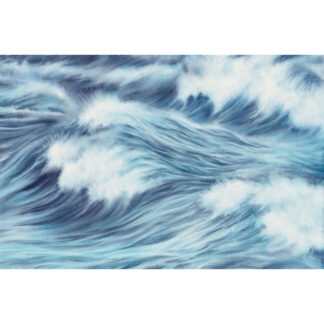 Blue Ocean Whisper fine art print — original watercolor painting of ocean waves in motion, soft blue and white seascape artwork, calming marine decor, delicate fluid brushstrokes, perfect for coastal interiors and ocean-inspired wall art lovers.