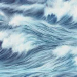 Fine art print of "Blue Ocean Whisper" by Kateryna Nazarenko, ocean wave watercolor painting with soft blue tones and seafoam details, abstract seascape wall art for coastal decor lovers.