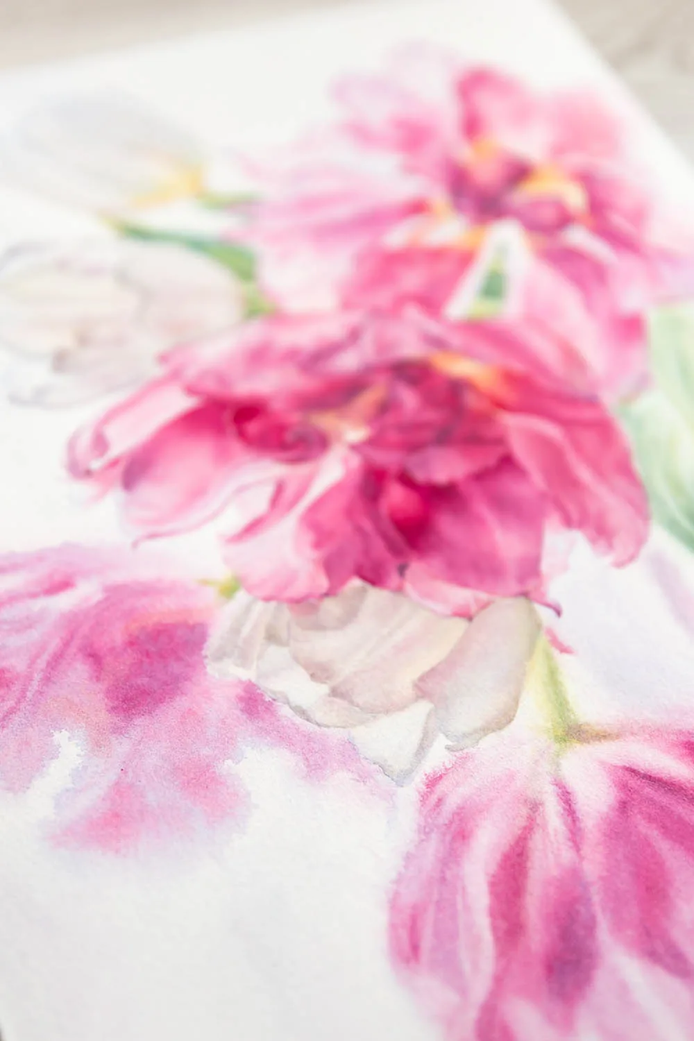 Closeup of Dancing Tulips artwork, capturing the gentle movement of tulips swaying with an airy, dreamy atmosphere.