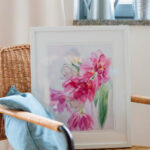 Dancing Tulips floral painting displayed in a cozy room, adding a soft and romantic botanical accent to the decor.