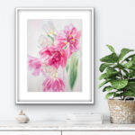 Dancing Tulips soft watercolor artwork in a serene bedroom, creating a peaceful and romantic ambiance.
