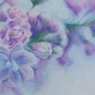 Lilac Fragrance – A soft pastel floral painting of blooming lilac flowers in shades of purple, lavender, violet, and soft blue, evoking the fresh beauty of spring blossoms.