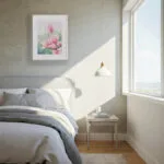 Pink Magnolias watercolor painting bringing soft floral elegance to a bedroom, creating a peaceful and romantic ambiance.