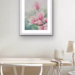 Pink Magnolias displayed in a home office, bringing a calming and nature-inspired element to the workspace.