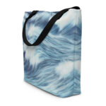 All-over print tote bag featuring ocean wave art in soft blue tones