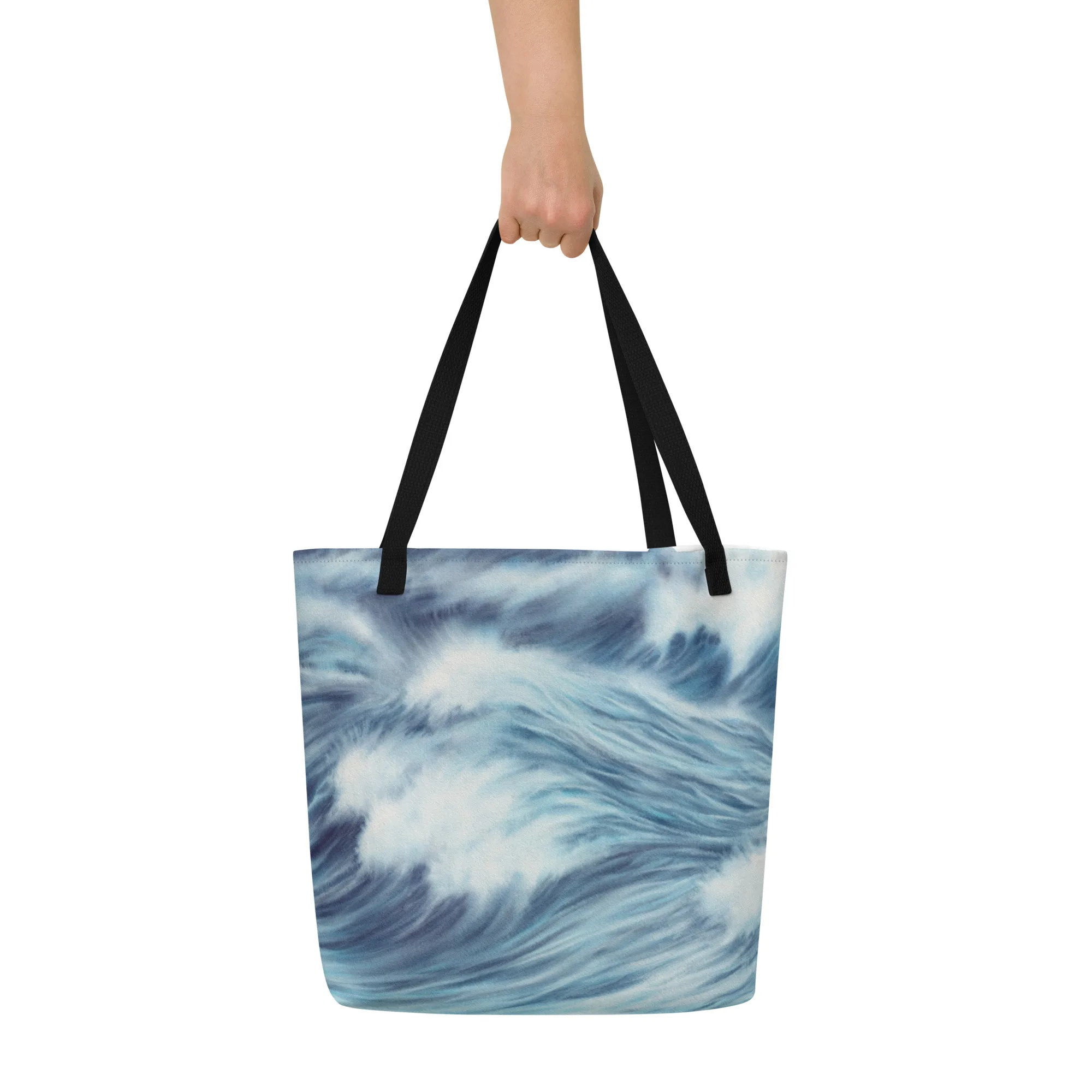Watercolor sea wave design beach bag with artistic brushstroke details