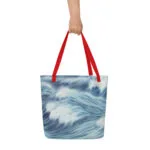 Large beach tote bag inspired by coastal living and ocean energy