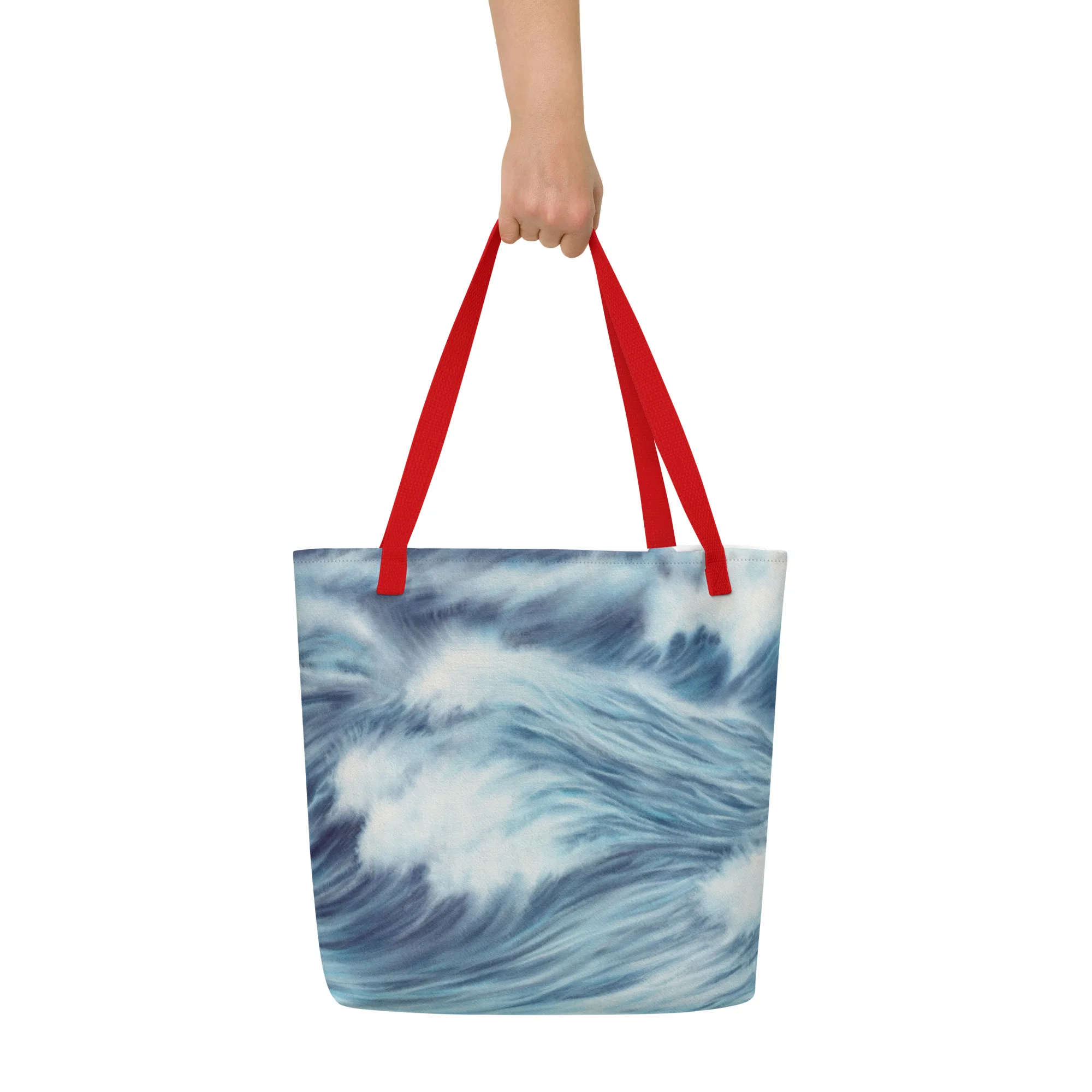 Large beach tote bag inspired by coastal living and ocean energy
