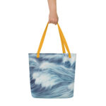 Summer tote with serene blue wave pattern and ocean-inspired style