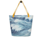 Artistic beach bag with dynamic ocean waves in watercolor design