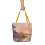 Sunset at the Ocean beach tote with golden hour artwork