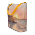 Ocean sunset art print beach bag with pastel sky