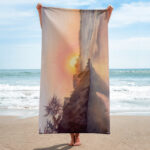 Large towel with pastel sky and calm ocean sunset artwork