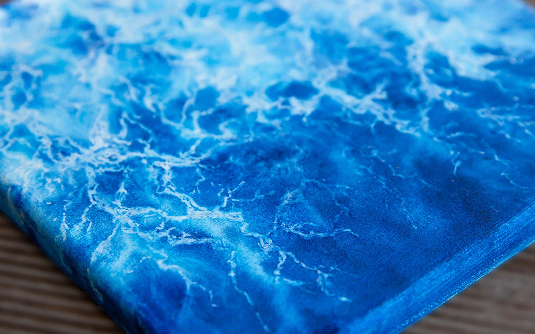 painting "Liquid Energy" – original watercolor on canvas depicting abstract ocean water in blue tones
