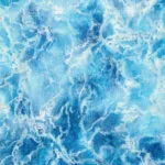 Detail view of vibrant ocean-inspired watercolor artwork, highlighting expressive brushwork, soft gradients, and energy of flowing water.