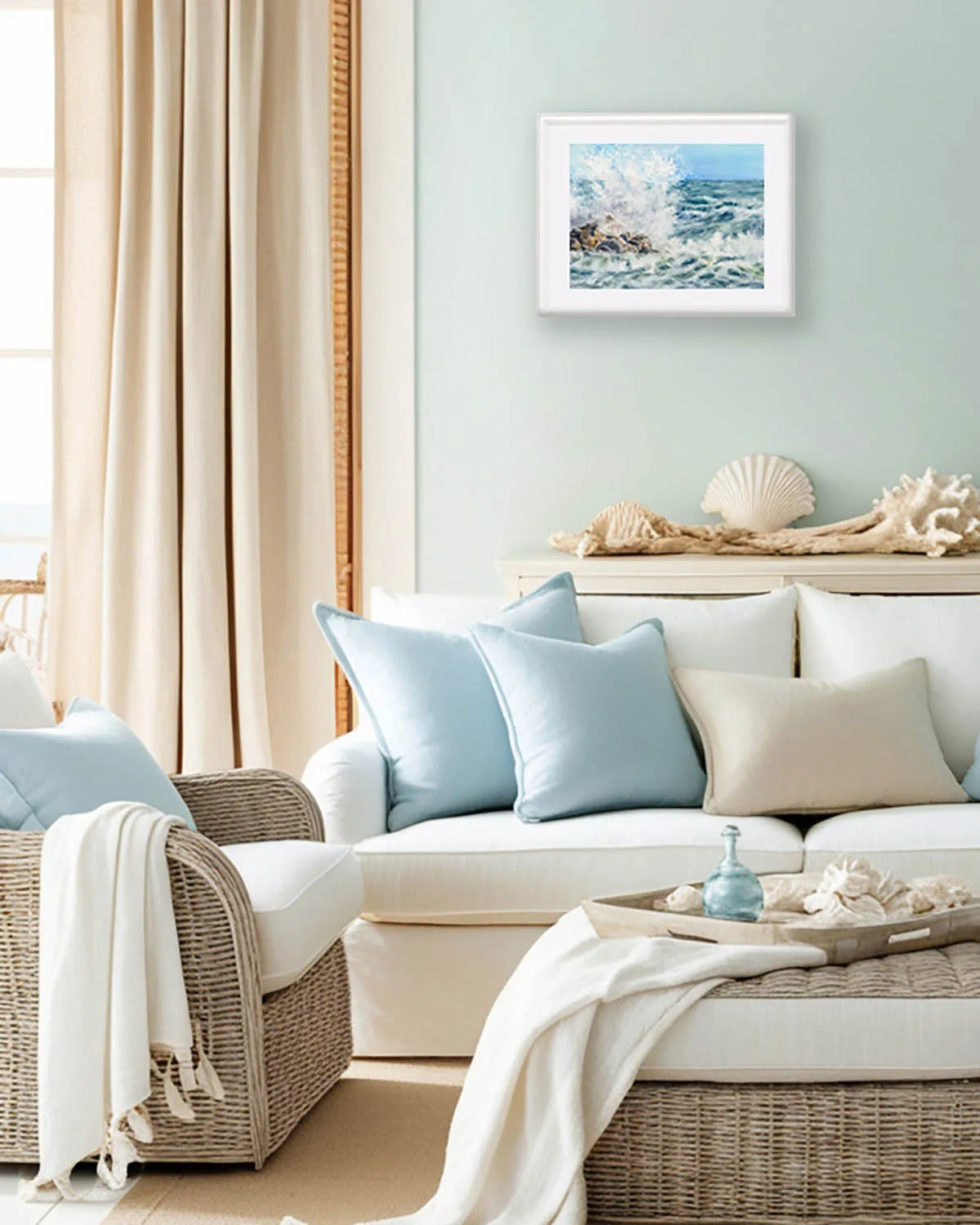 Stormy watercolor wave print Stormy Tide Rush in nautical-themed coastal interior