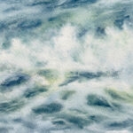 Detail of Stormy Tide Rush fine art print showing dynamic watercolor brushwork and ocean wave textures