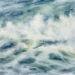 Detail of Stormy Tide Rush fine art print showing dynamic watercolor brushwork and ocean wave textures