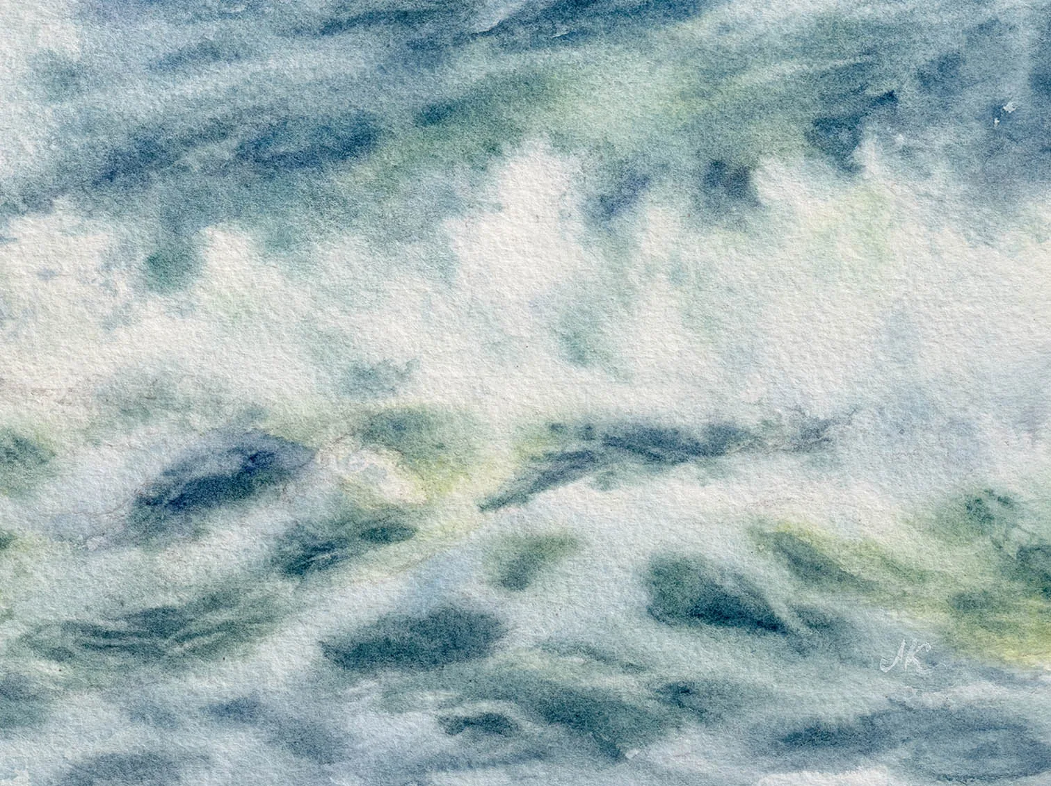Detail of Stormy Tide Rush fine art print showing dynamic watercolor brushwork and ocean wave textures