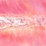 "Pink Lakes of Ukraine" original watercolor painting featuring vivid rose-colored saltwater inspired by Sivash Bay and Lemurian Lake, with natural mineral textures and pink hues — Ukrainian landscape wall art.