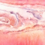 Close-up of "Pink Lakes of Ukraine" watercolor showing textured salt effects and vibrant pink tones, created using natural salt and professional pigments — unique Ukrainian landscape detail.