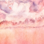 Detailed view of pink mineral layers and organic watercolor textures in "Pink Lakes of Ukraine" painting, highlighting salt-infused patterns and rose-colored lake waters — abstract nature closeup.