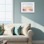 Beach house décor watercolor print Sunset Dream seascape with dreamy sunset glow, pastel horizon, and tranquil coastal atmosphere