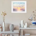 Peaceful coastal sunset painting capturing calm sea and warm golden light for beach house or coastal-inspired home décor