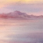 Artist Kateryna Nazarenko signature on 'Sunset Dream' original watercolor painting, authentic coastal sunset seascape artwork, signed fine art piece