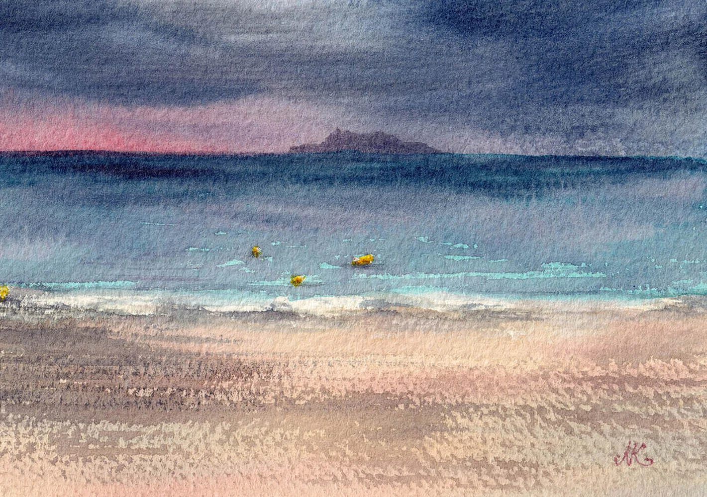 After Dark watercolor painting signature by artist, original ocean artwork with professional pigments on archival cotton paper