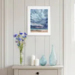 After Dark original watercolor seascape, painted in Saint-Jacut-de-la-Mer with twilight sky and dark clouds