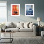 Bravery watercolor sailing painting in a cozy living room, enhancing the space with ocean-inspired décor, stormy sea colors, and nautical art for maritime interior themes.