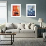 Bravery watercolor sailing painting in a cozy living room, enhancing the space with ocean-inspired décor, stormy sea colors, and nautical art for maritime interior themes.