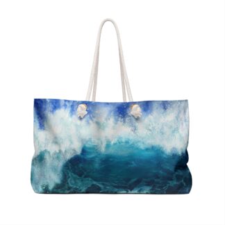 Ocean Wave Watercolor Weekender Bag | Blue Surf Beach Tote