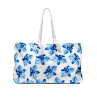 Blue Watercolor Orchid Pattern Weekender Bag | Floral Beach Tote