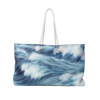 Ocean Wave Watercolor Weekender Bag | Blue Sea Art Travel Tote