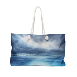 Stormy Seascape Weekender Bag | Blue Ocean Watercolor Landscape Tote