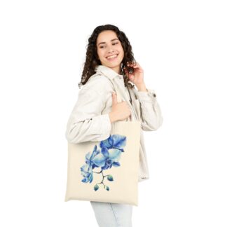 Blue Orchid Watercolor Tote Bag | Floral Canvas Shopper