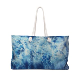 Ocean Waves Watercolor Weekender Bag | Blue Sea Foam Travel Tote