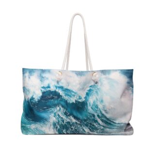 Ocean Wave Watercolor Print Weekender Bag | Blue Sea Surf Tote