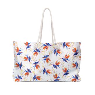 Bird of Paradise Watercolor Pattern Weekender Bag | Tropical Floral Travel Tote