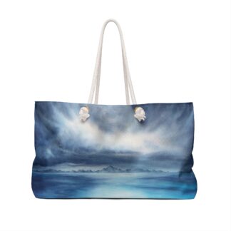 Stormy Seascape Weekender Bag | Blue Ocean Watercolor Landscape Tote