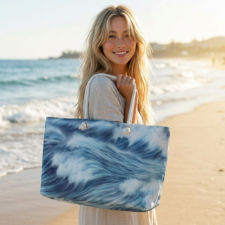 Ocean Wave Watercolor Weekender Bag | Blue Sea Art Travel Tote