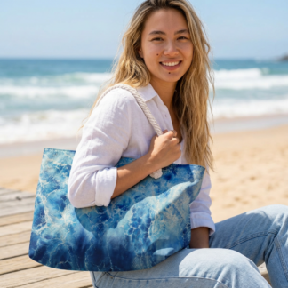 Ocean Waves Watercolor Weekender Bag | Blue Sea Foam Travel Tote