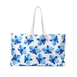 Blue Watercolor Orchid Pattern Weekender Bag | Floral Beach Tote