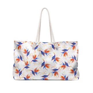Bird of Paradise Watercolor Pattern Weekender Bag | Tropical Floral Travel Tote