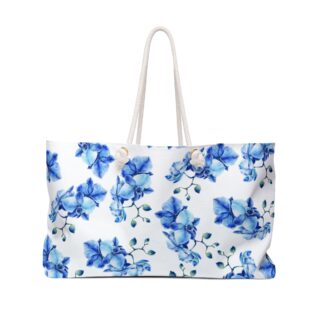 Blue Watercolor Orchids Weekender Bag | Floral Travel Tote