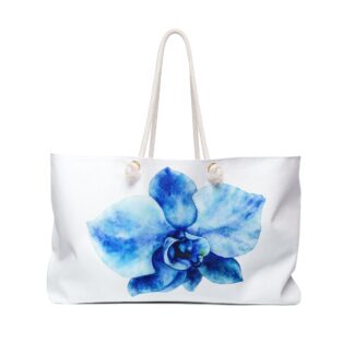 Blue Watercolor Orchid Flower Weekender Bag | Floral Travel Tote