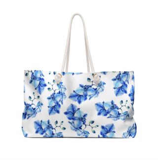 Blue Watercolor Orchids Weekender Bag | Floral Travel Tote
